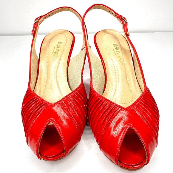 Vintage Size 6.5 M Hush Puppies Peep Toe Slingback Heels Red Leather - Picture 1 of 11